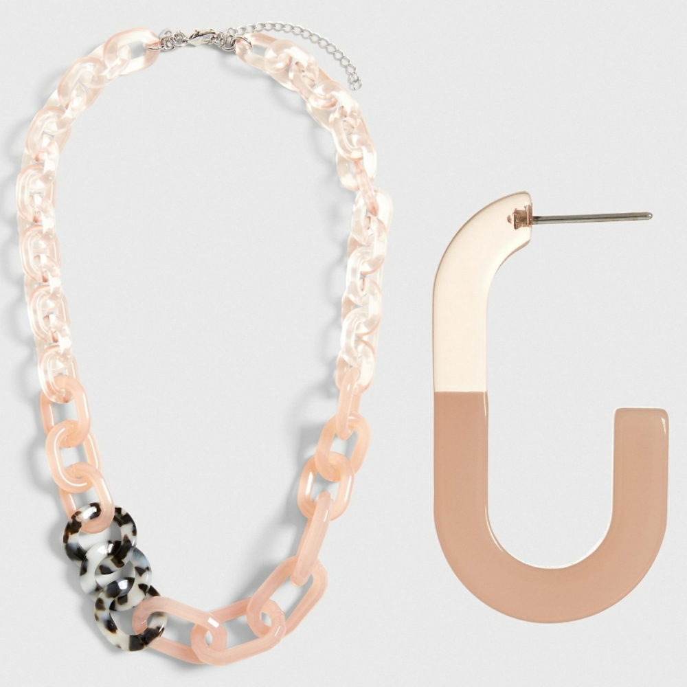 BR Rose & Tortoise Resin Necklace/Earrings